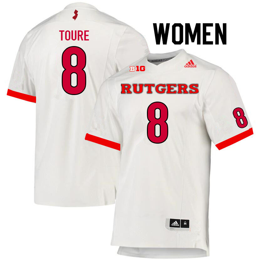 Women #8 Mohamed Toure Rutgers Scarlet Knights College Football Jerseys Sale-White - Click Image to Close
